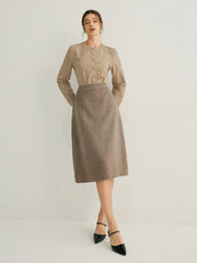 Wool-blend High Waist A-line Skirt