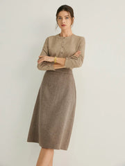 Wool-blend High Waist A-line Skirt