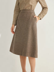 Wool-blend High Waist A-line Skirt