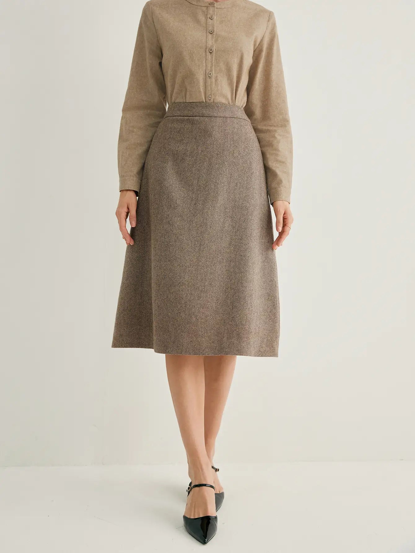 Wool-blend High Waist A-line Skirt