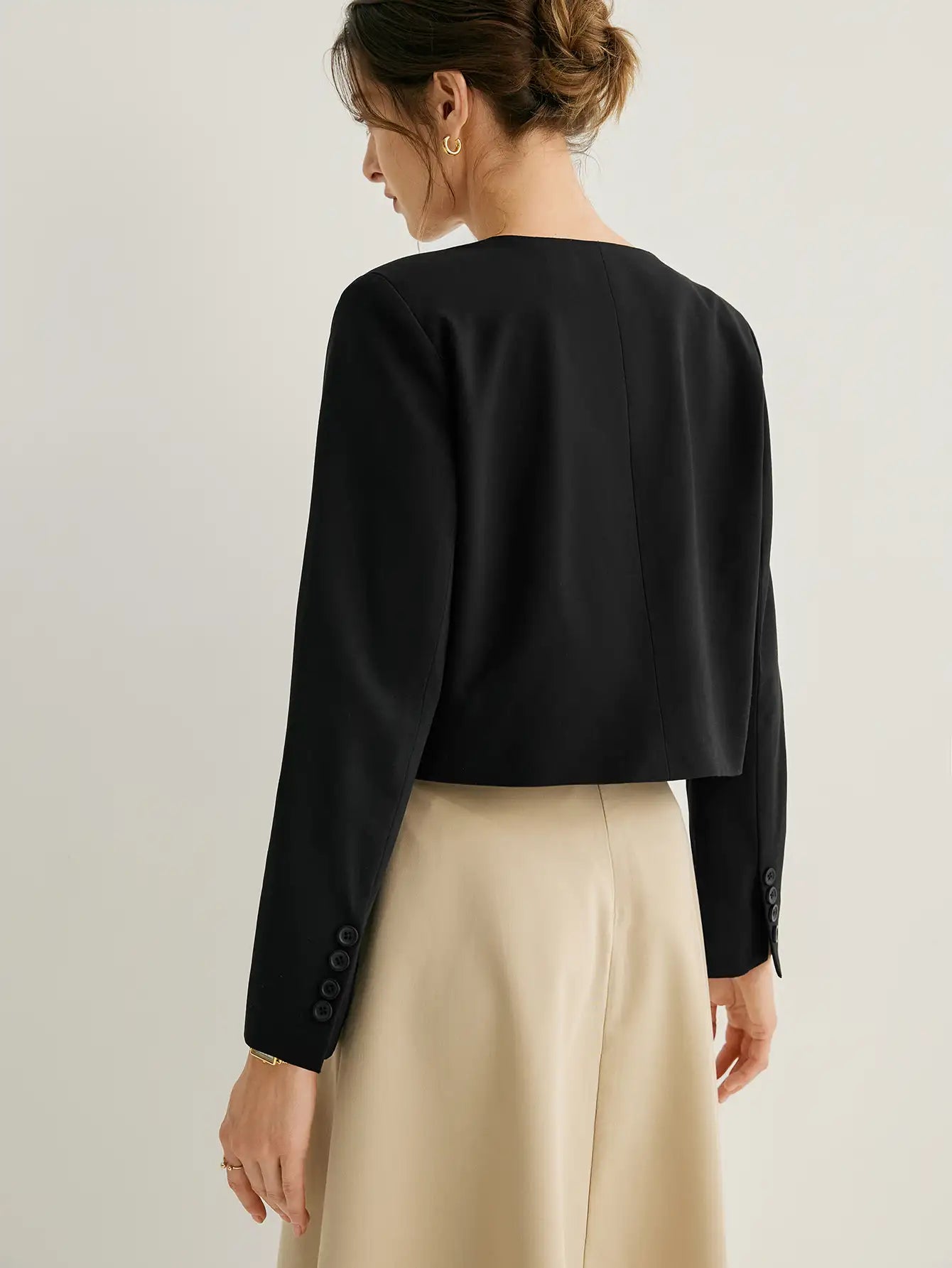 Wool-blend Cropped Jacket With Shoulder Pads