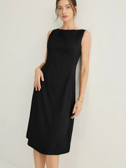 Wool-blend Bateau Neckline Sleeveless Midi Dress