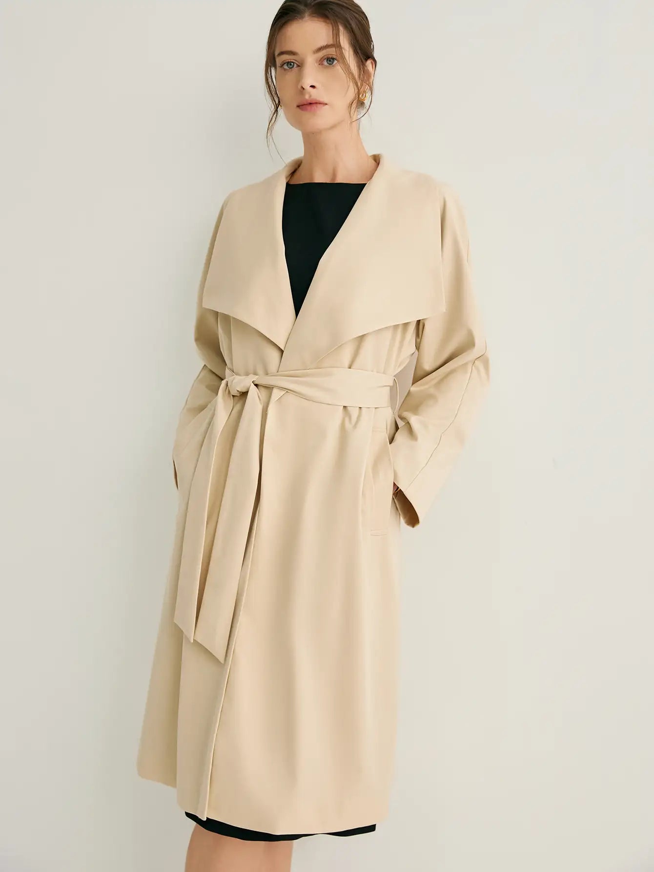 Wool-blend Oversized Shawl Collar Wrap Coat With Belt