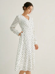 V-Neck Polka Dots A-line Midi Dress