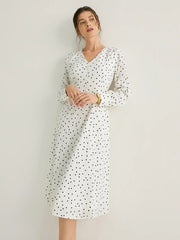 V-Neck Polka Dots A-line Midi Dress