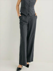 Wool-blend Vertical Stripes Wide Leg Pants