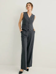 Wool-blend Vertical Stripes Wide Leg Pants