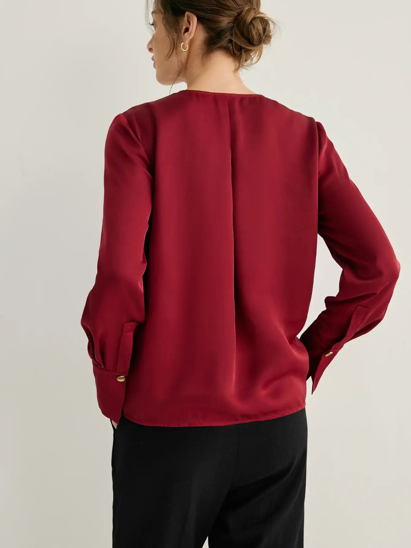 V-Neck Split Cuffs Long Sleeves Blouse