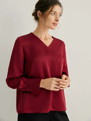 V-Neck Split Cuffs Long Sleeves Blouse