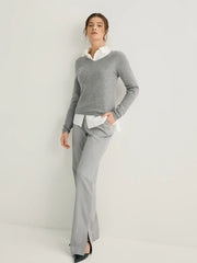 Wool-blend Side Slit Hem Straight Leg Pants