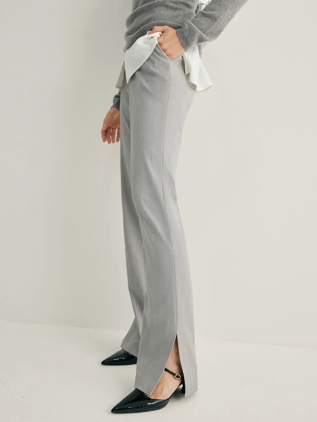 Wool-blend Side Slit Hem Straight Leg Pants