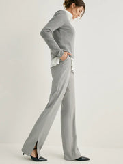 Wool-blend Side Slit Hem Straight Leg Pants