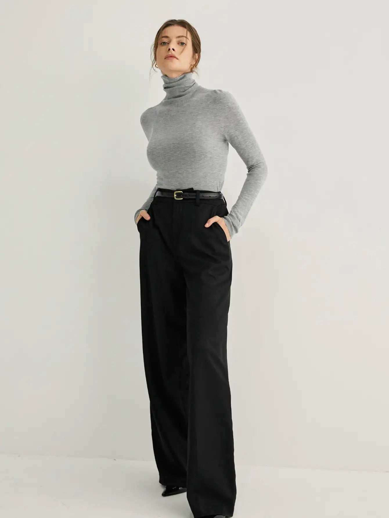 Cashmere Semi-Sheer Turtleneck Seamless Sweater