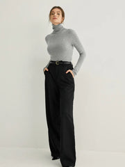 Cashmere Semi-Sheer Turtleneck Seamless Sweater