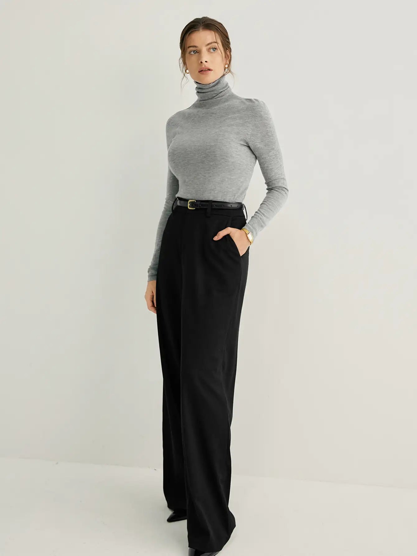 Cashmere Semi-Sheer Turtleneck Seamless Sweater