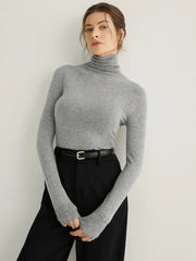 Cashmere Semi-Sheer Turtleneck Seamless Sweater